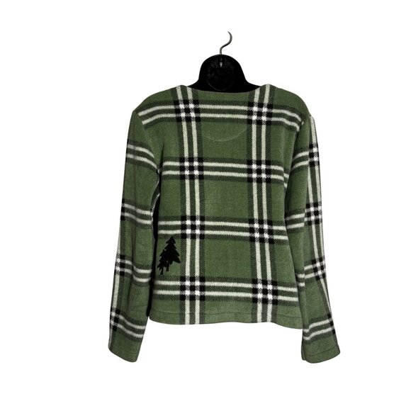Vintage Green Plaid Fleece Jacket With Tree Embroidery By Christopher & Banks - Picture 2 of 9
